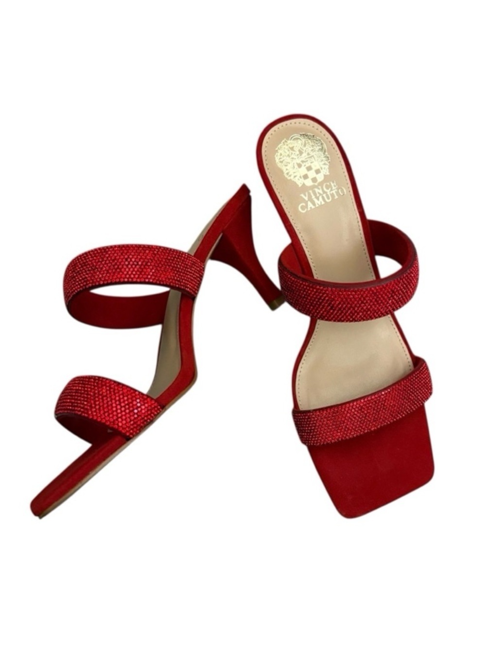 Vince Camuto Red Rhinestone Embellished Slide Heels Square Toe Sandals 9 - Picture 6 of 6